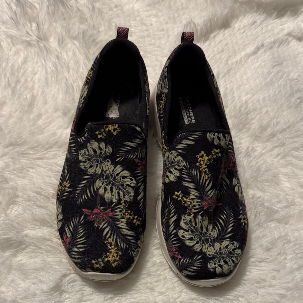 Skechers Black Floral Slip-On Sneakers